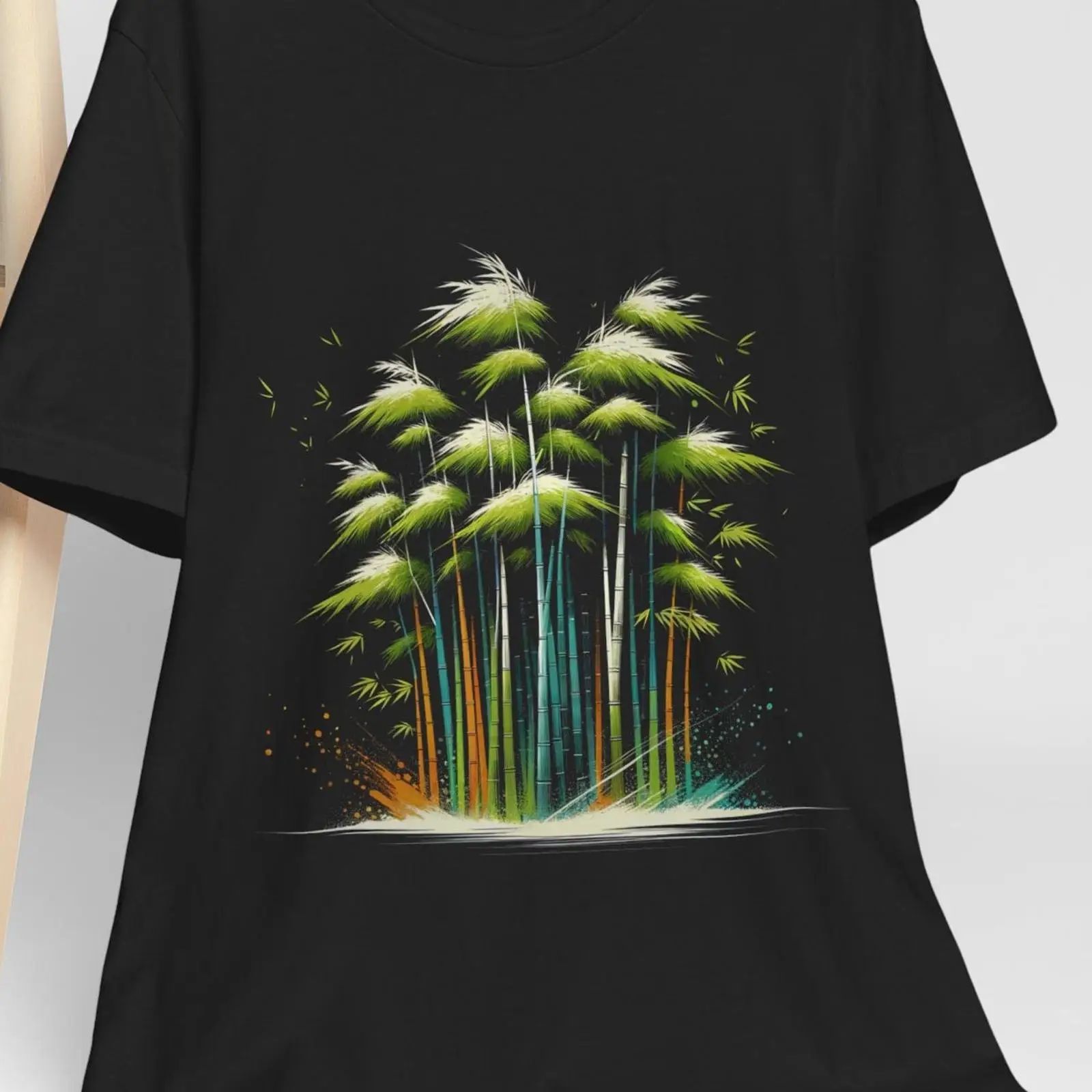 Vintage Fashion Kyoto - เสื้อยืดลายศิลปะซูมิอิเคน้ำหมึกญี่ปุ่น ลายป่าไผ่ ดีไซน์หรูหรา ภาพประกอบแบบดั้งเดิม สไตล์ฮาราจูกุ เกียวโต