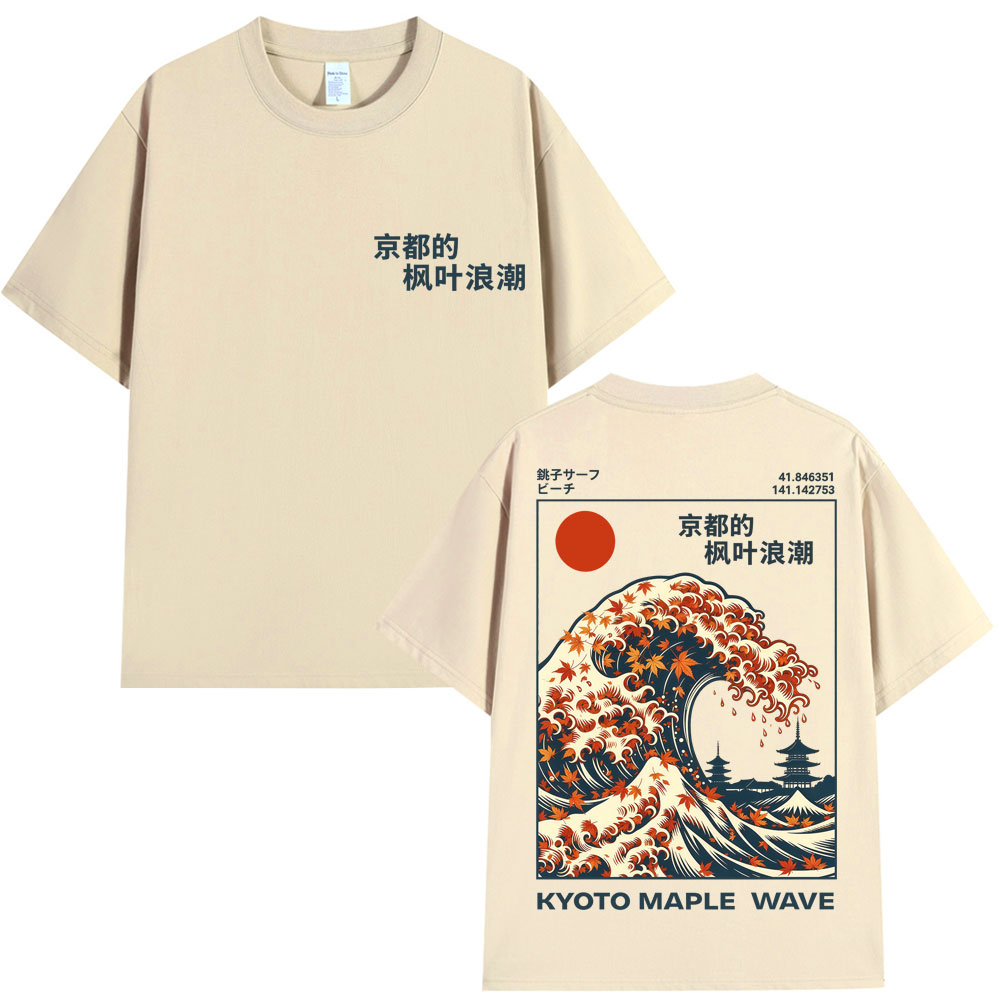 Vintage Fashion Kyoto - สไตล์ญี่ปุ่นเกียวโต เมเปิล เวฟ ทีเสื้อผู้ชายผู้หญิงแฟชั่นวินเทจความงามเสื้อยืดโอเวอร์ไซส์ผ้าฝ้ายเสื้อยืดลำลองสตรีทแวร์
