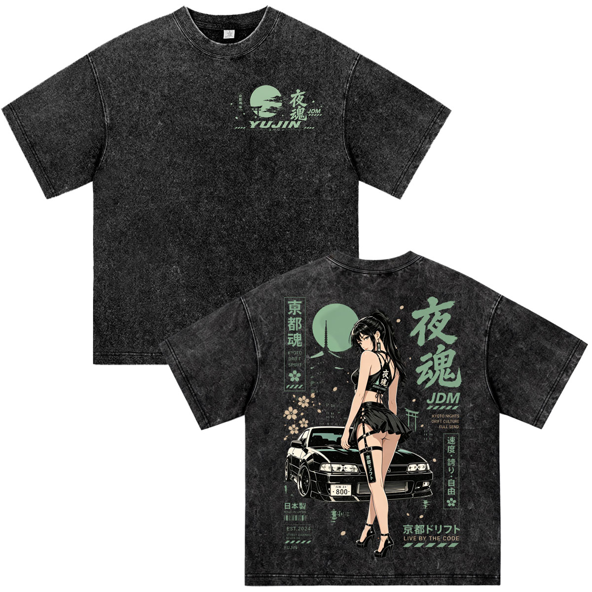Vintage Fashion Kyoto - เสื้อยืดลายอนิเมะ Initial D Drift Kyoto Spirit
