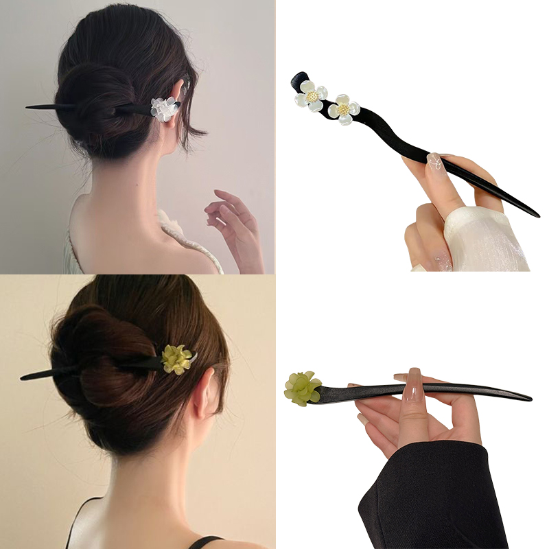 Vintage Fashion Nova - วินเทจสไตล์จีนไม้ดอกไม้ผม Sticks Pearl Hairpin เครื่องประดับสําหรับผู้หญิงอารมณ์อุปกรณ์เสริมผมจัดแต่งทรงผม Gif