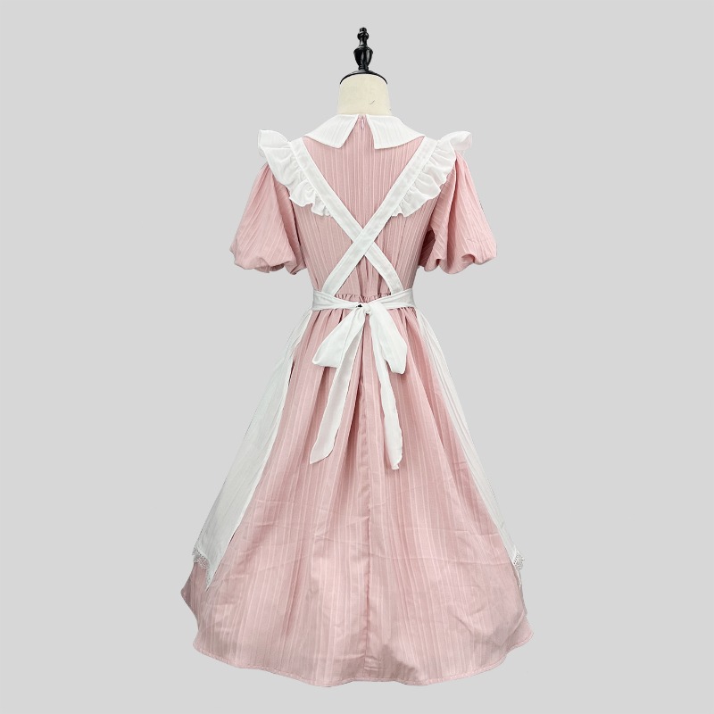 ชุดแม่บ้านสีชมพูขาวยาวพร้อมปกค - Vintage Slip Dress บทวิจารณ์และราคา