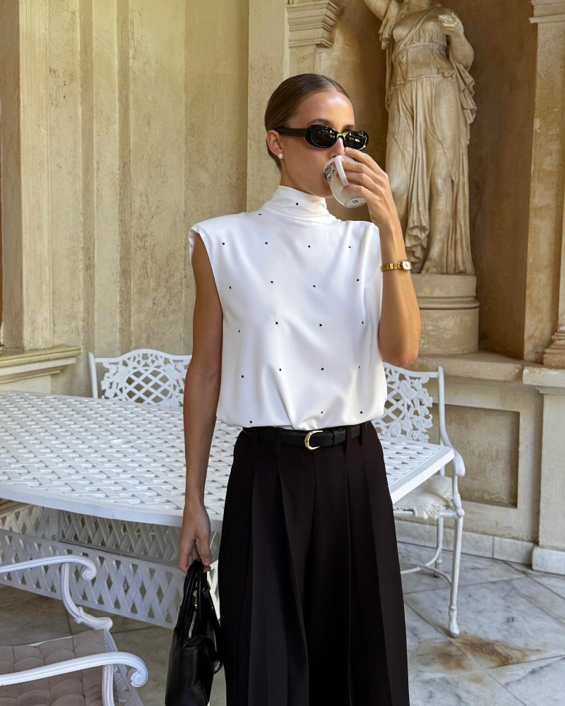 เสื้อกล้ามแขนกุดลายจุด คอสูง แ - Vintage Fashion Vogue บทวิจารณ์และราคา